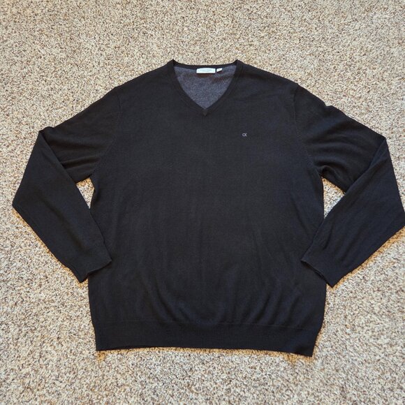Calvin Klein Men's Italian Merino Wool Sweater Men's XL Black Preppy Luxury - Picture 1 of 6